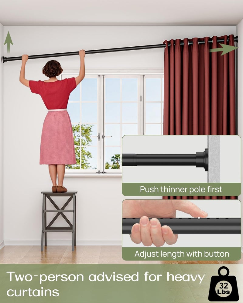 ALLZONE Tension Curtain Rod for Window, 83-123 Inches, Heavy Duty Curtain Rods No Drilling, Non-Slip Bathroom Shower Tension Rod, Renter Friendly, Adjustable, Spring Loaded, Extra Long, Black - Image 4